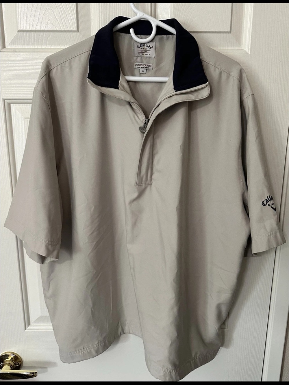 Callaway Men’s Beige Microfiber Windbreaker Jacket 1/4 Zip Short Sleeve M